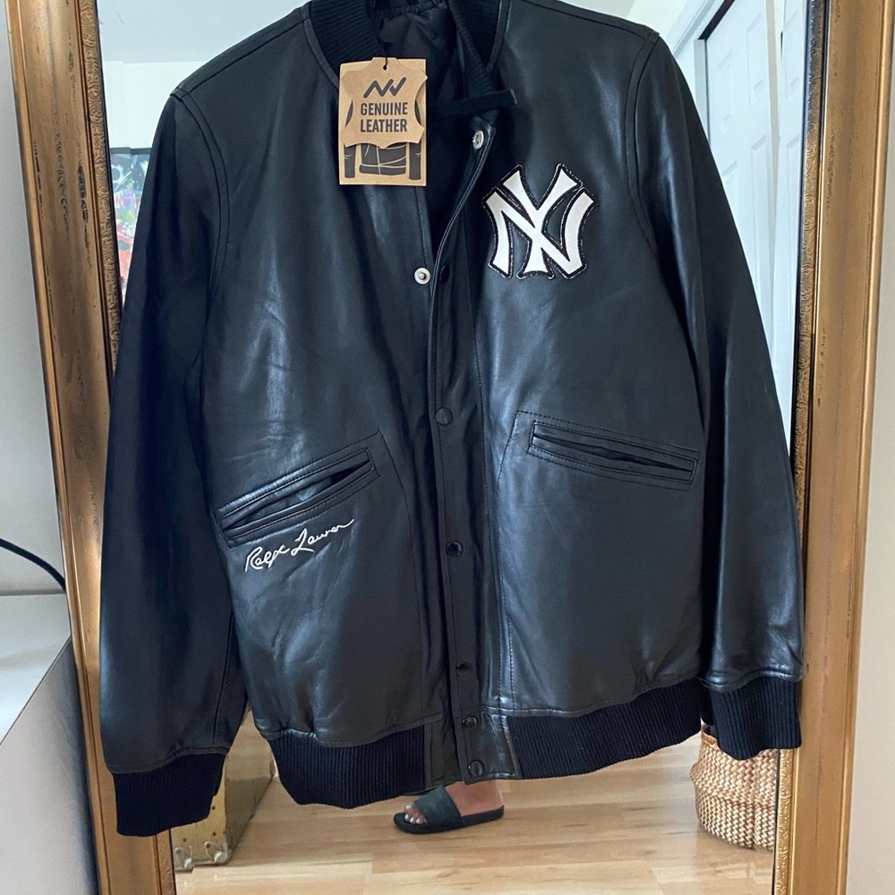 Black Leather Jacket with NY Logo
